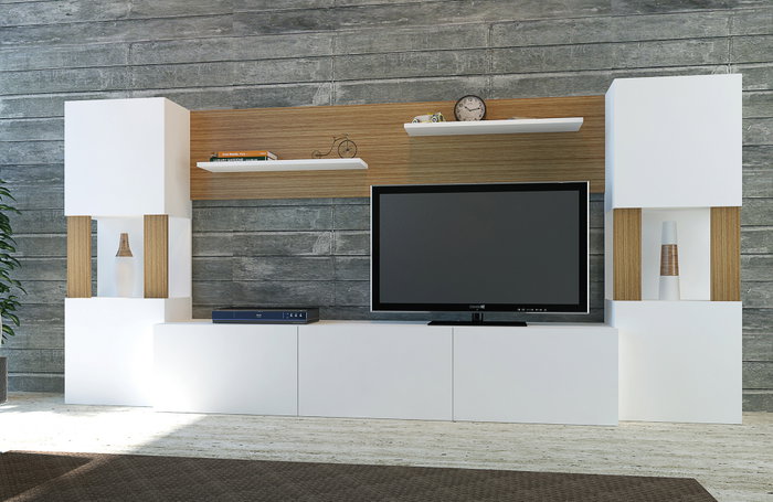 Hanah Home Lore Mueble de TV Blanco y Teca Hanah Home Lore Mueble de TV Blanco y Teca